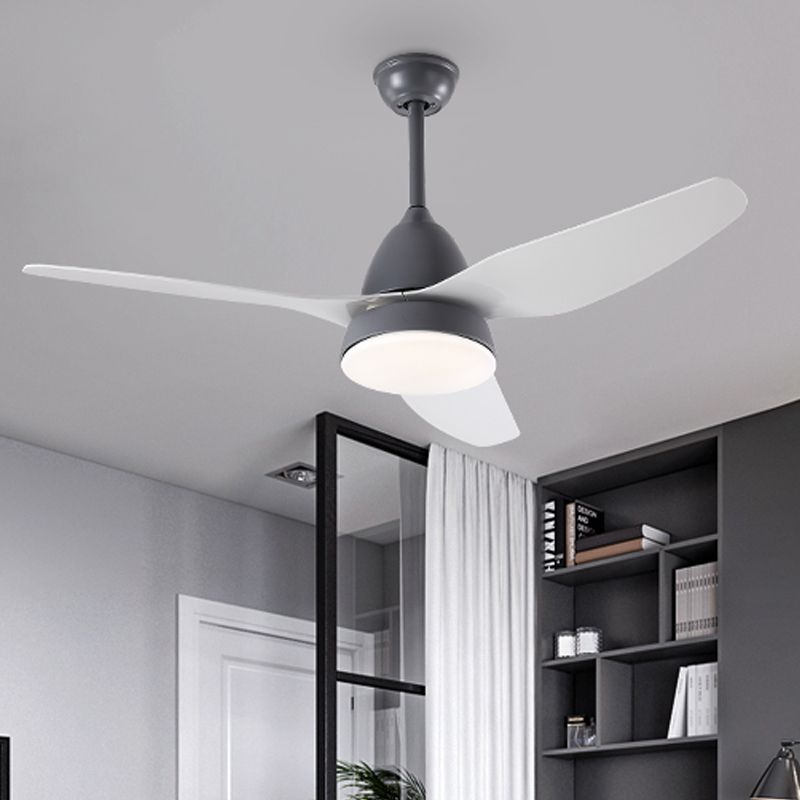 Modern 50" W LED Ceiling Fan Lighting with Acrylic Shade Grey/Yellow/Green Cone Semi Flush Lamp over Dining Table, 3 White Blades