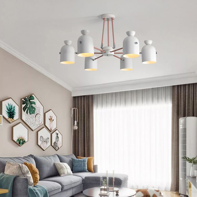 Modern White Finish Chandelier Cup Metallic Hanging Lighting for Living Room Villa