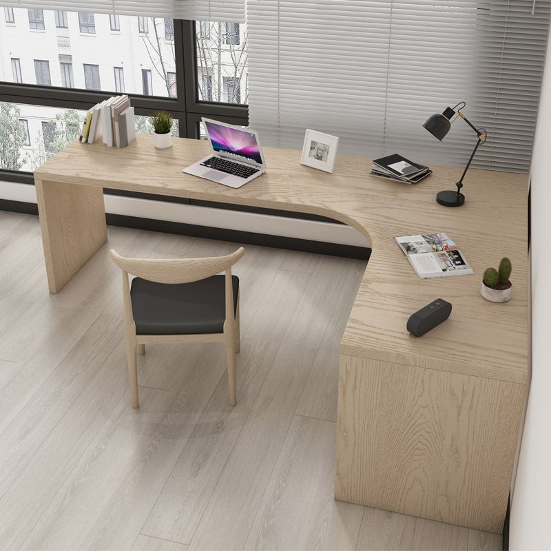 Modern Wooden Office Desk L-Shape Home Writing Desk in Natural