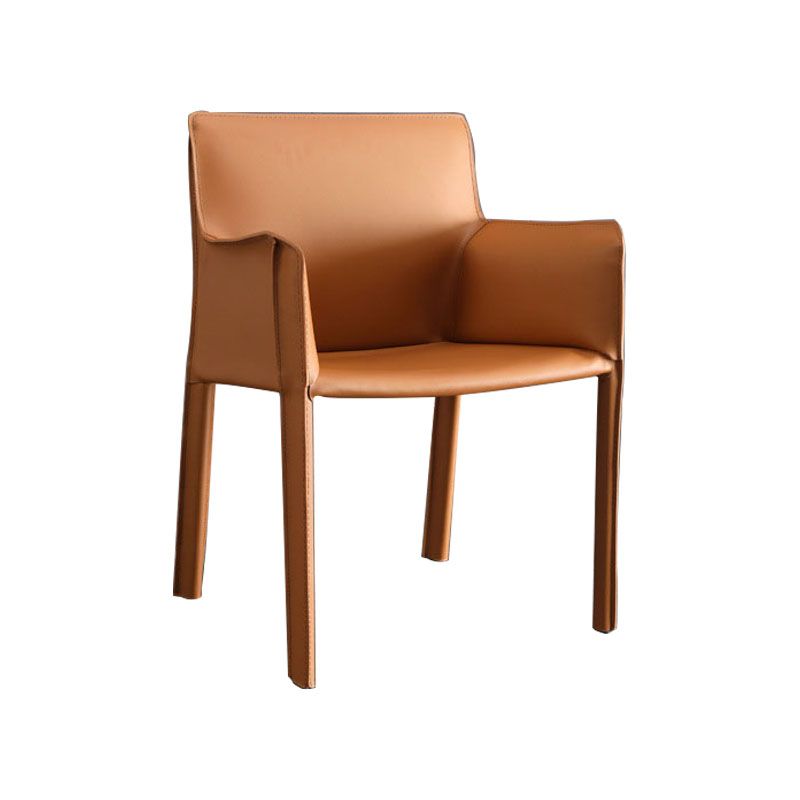 Contemporary Solid Back Side Chair with Arms Matte Finish Faux Leather Dining Chair