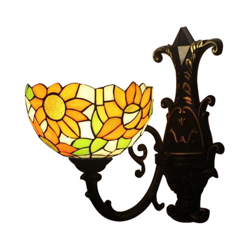 Rustic Tiffany Orange Wall Light Sunflower Single Bulb Stained Glass Sconce Lamp for Bedroom