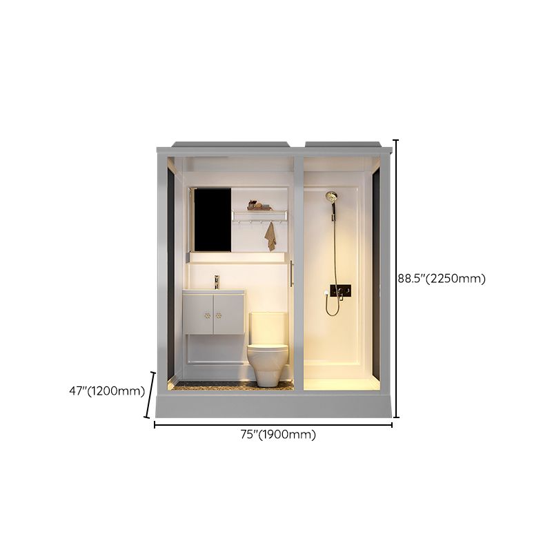 Contemporary Rectangle Shower Stall Clear Framed Shower Stall with Ceiling