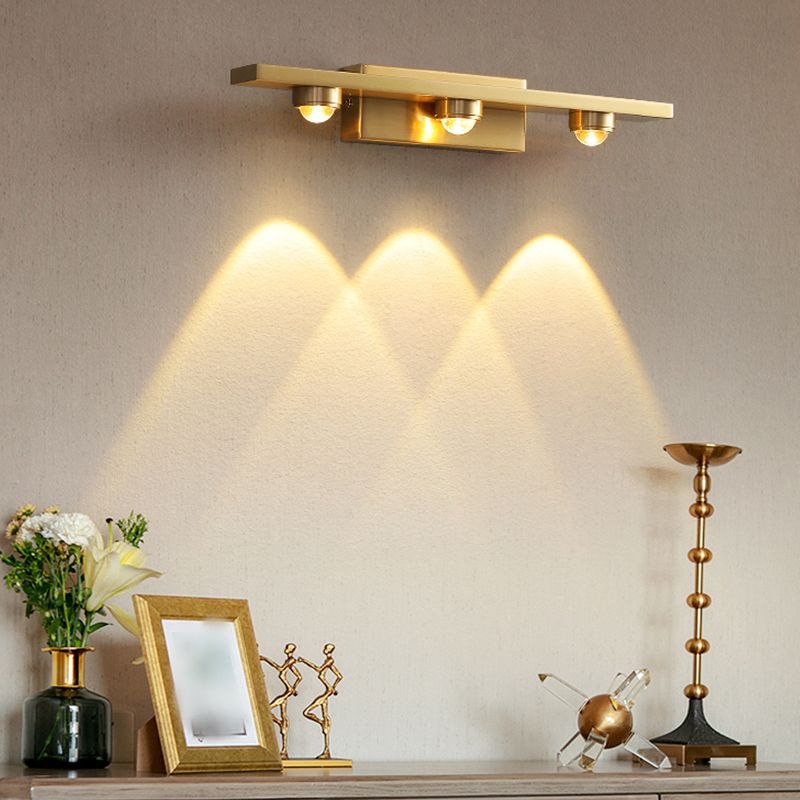 Linear Metal Wall Sconce Modern Style Multi Lights Mirror Wall Mount Lighting in Brass