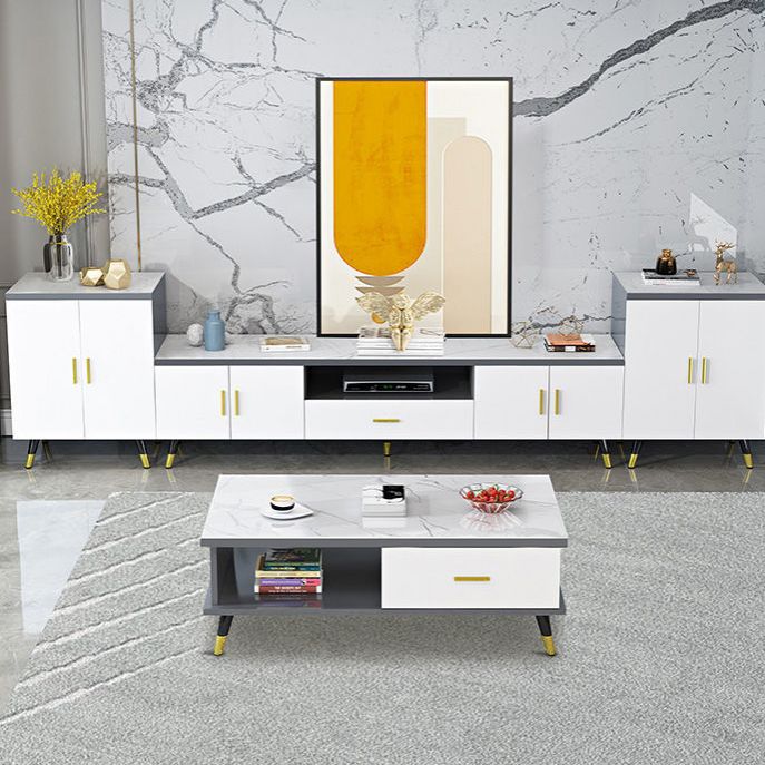 Modern TV Media Console Faux Wood TV Media Stand for Living Room