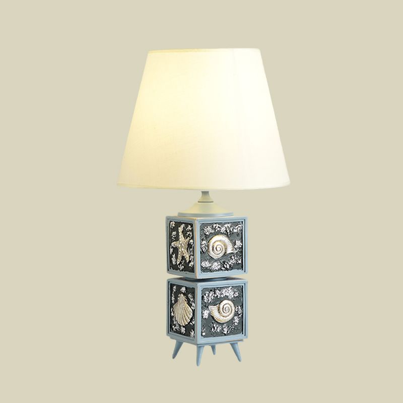 2-Cube Nightstand Light Mediterranean Style Resin Single Bedroom Fabric Table Lamp in Sky Blue/Water Blue