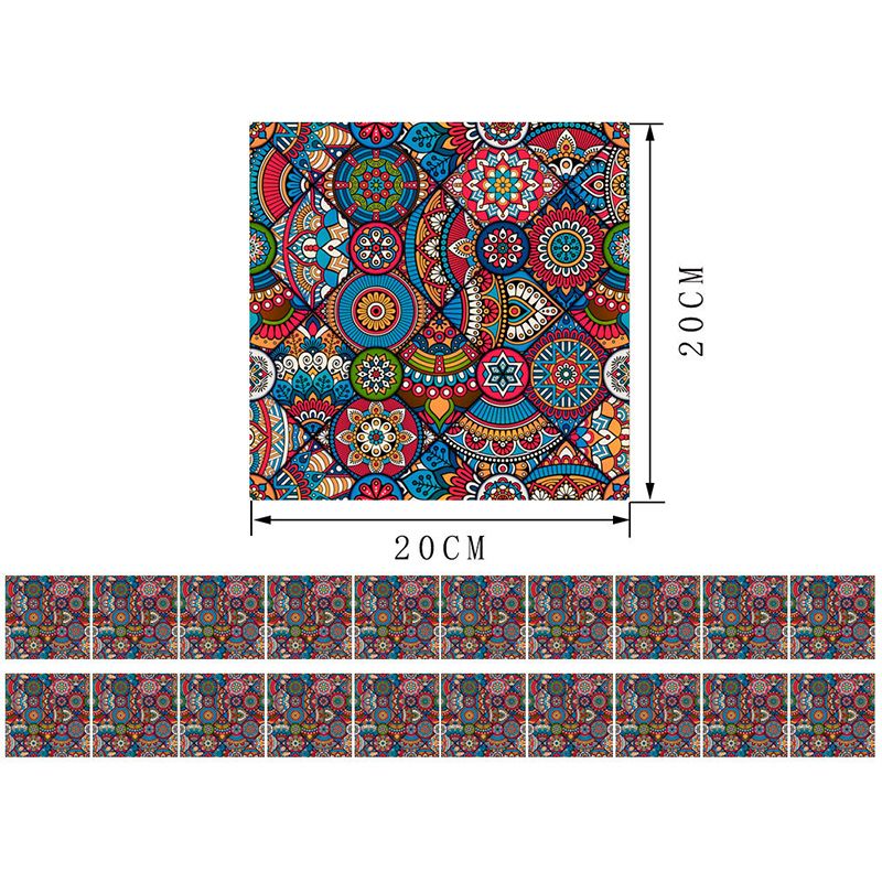 Boho Mandala Peel Wallpaper Panels for Accent Wall 8.6-sq ft Wall Covering in Rose Red-Blue-Green