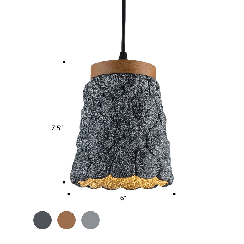 Cement Cup Pendant Light Fixture Antiqued 1-Light Restaurant Hanging Lamp Kit in Dark Grey/Light Grey/Bronze with Lumpy Design