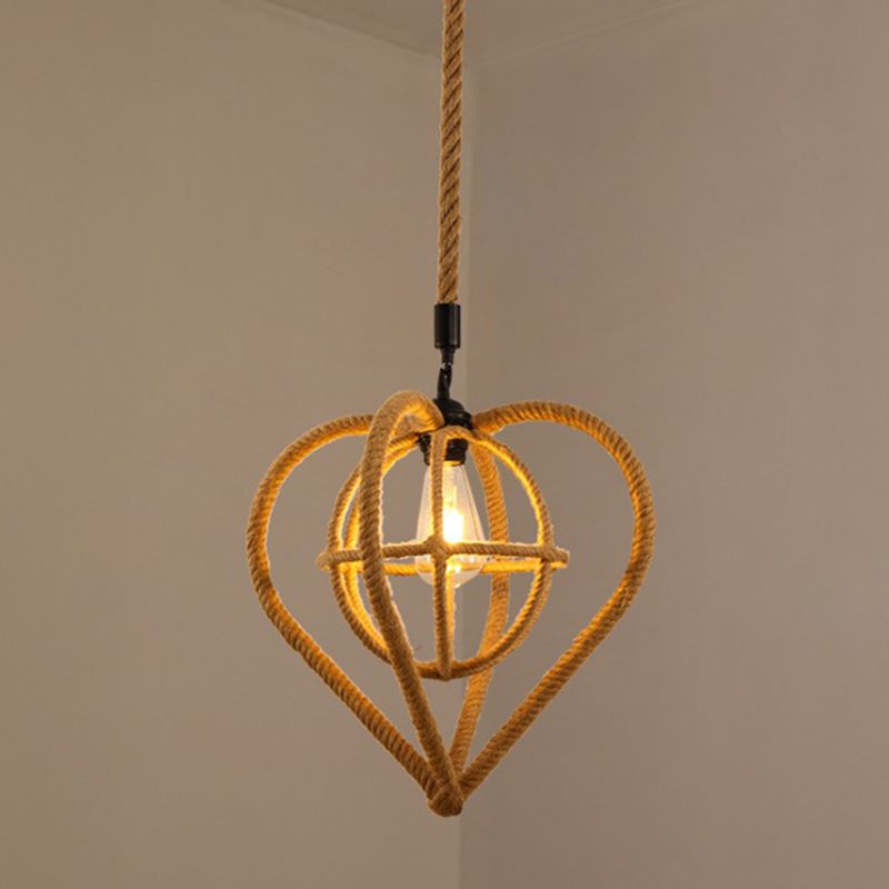 Hennep touw gekooide hangende licht vintage single-bulb restaurantverlichting hanger in bruin