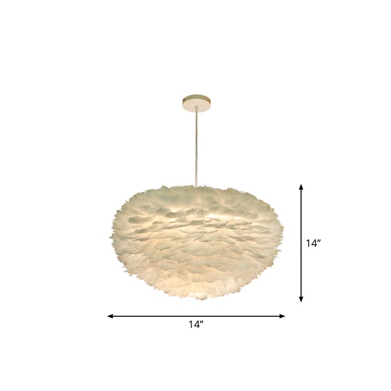 White Sphere Pendulum Light Minimalist 14"/18"/21.5" Wide 1-Head Feather Down Lighting Pendant