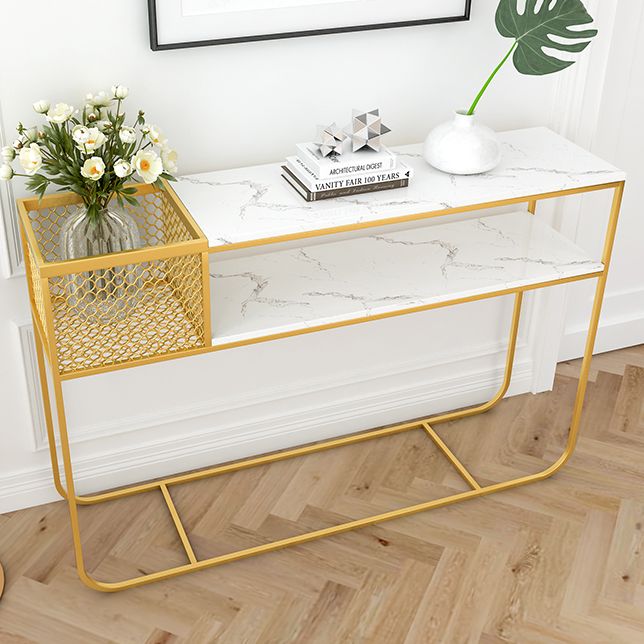 Modern Rectangle Console Accent Table Antique Finish Console Sofa Table in Marble