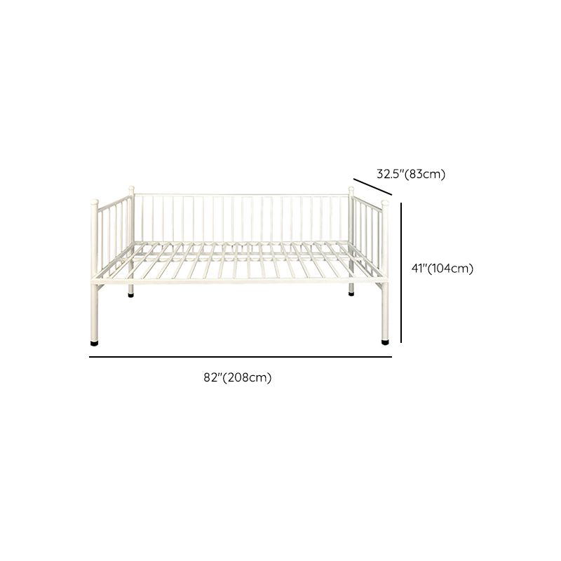 Modern Metal Kids Bed in White Adjustable Height Bed Frame with Guardrails