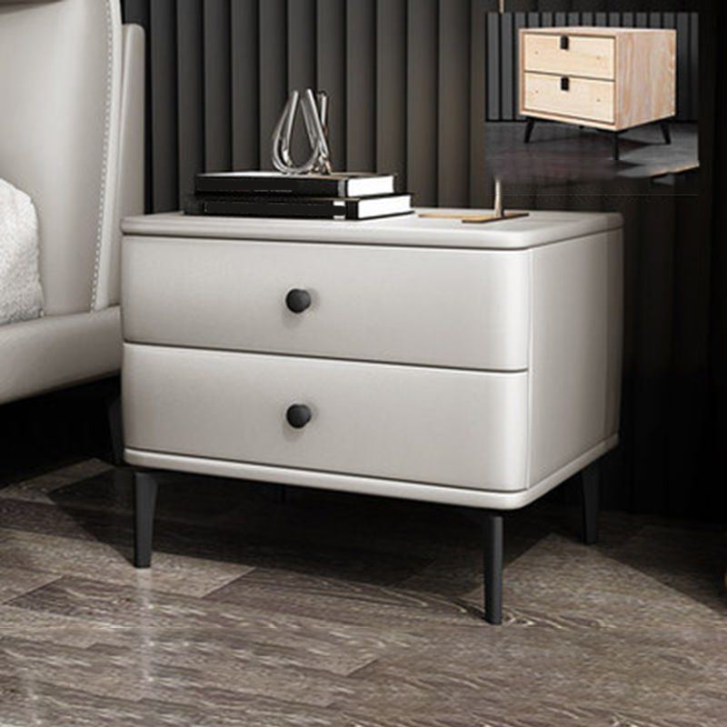 Modern Stone Top Nightstand 2 - Drawer Nightstand with Gold/Black Legs