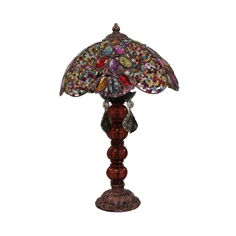 Flower Stained Glass Night Stand Lamp Bohemia 1-Bulb Living Room Table Light with Baluster Base in Bronze