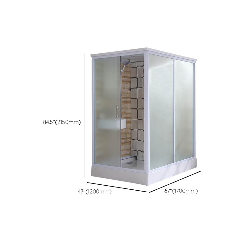 White Single Sliding Shower Kit Rectangle Frosted Shower Stall