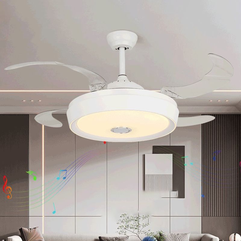 Drum Shape LED Fan Ceiling Fixture in White Contemporary Ceiling Fan with 4 Blades