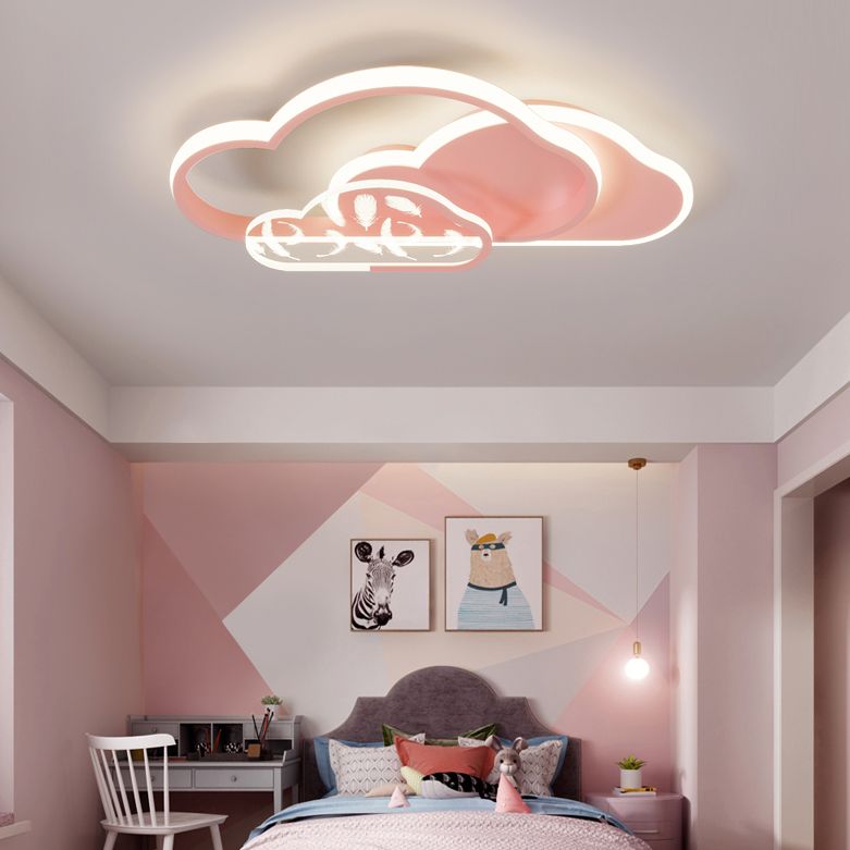 Stagger Cloud Acrylic LED Semi Flush Mount in Modern Unique Style Feather Metal Ceiling Light for Bedroom