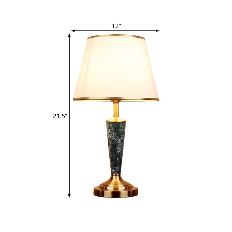 Fabric White Night Table Lamp Flared Shade 1-Head Vintage Style Desk Light with Leaf Design