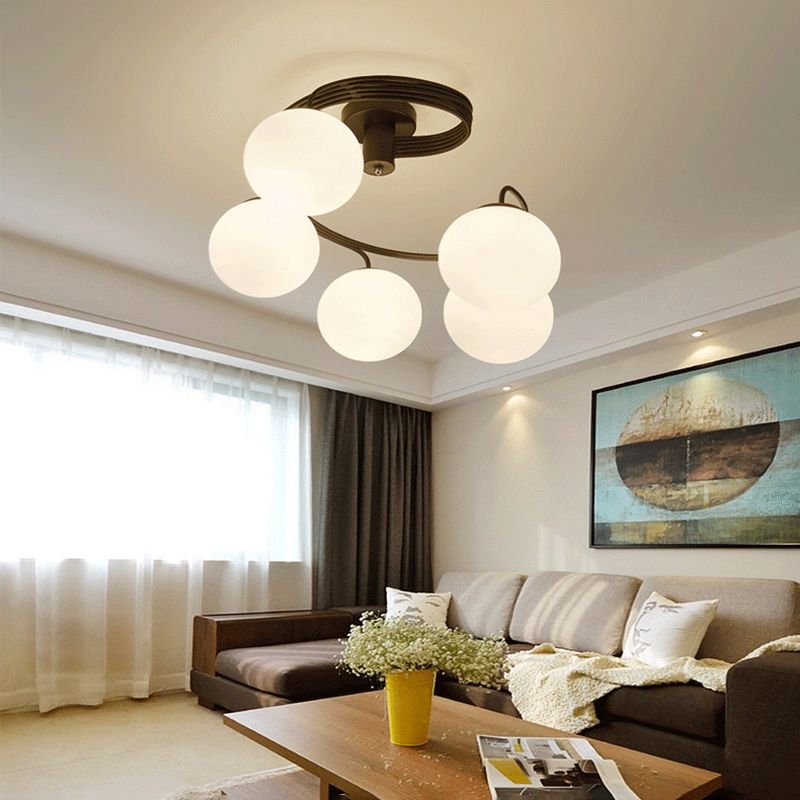 Black Spherical Semi Flush Ceiling Light Minimalist Glass Living Room Semi Flush Mount Light