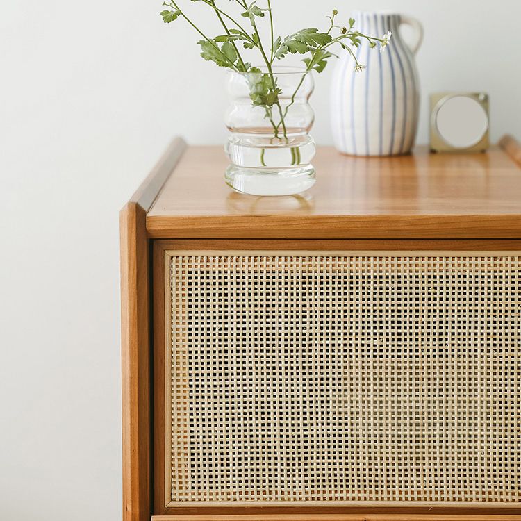 Wicker & Rattan Modern Night Table Solid Wood Storage Nightstand