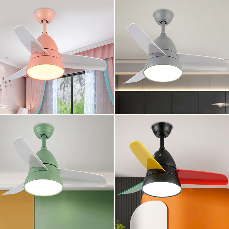 Kids Style Round Ceiling Fan Light Metal Single Light LED Flush Light for Bedroom