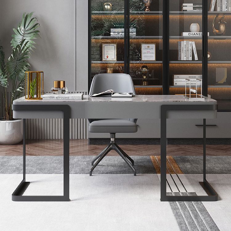 Stone Rectangle Writing Desk Modern Style Computer Desk in Gray