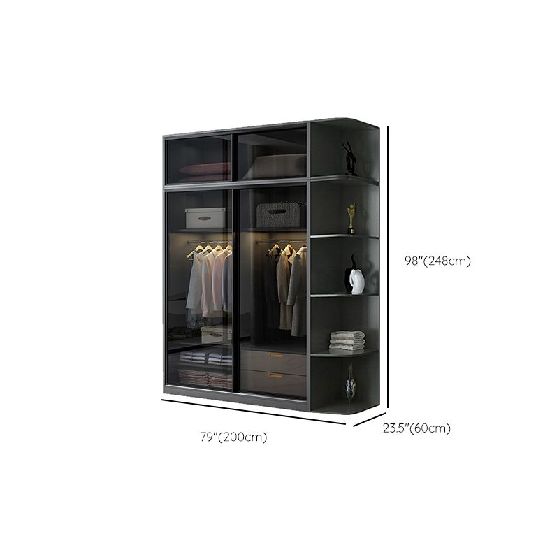 Black Wardrobe Cabinet Contemporary Glass Wardrobe Armoire for Home