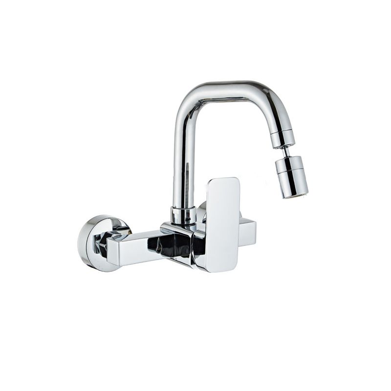 Modern Wall Mounted Single Handle Kitchen Faucet Metal Faucet in Chrome