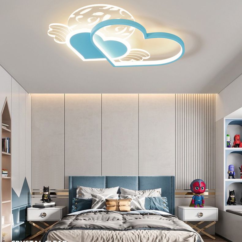 Cordiform Feather LED Semi Flush Mount in Modern Romantic Style Acrylic Ceiling Light for Bedroom