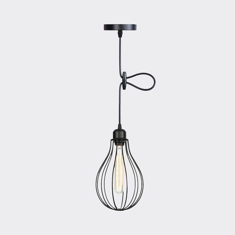 Iron Jar Mesh Pendant Ceiling Light Antiqued 1 Head Restaurant Hanging Lamp Kit in Black