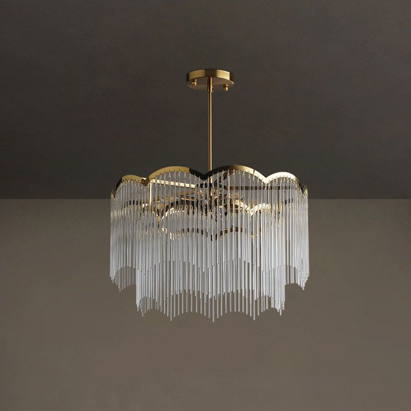 Gold Crystal Tassel Modern Chandelier Lights Ceiling Light  Fixture for Dining Room