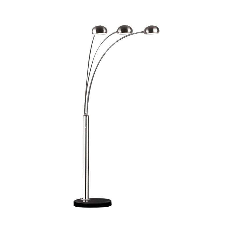 Metal Tree-Like Floor Reading Lamp Contemporary 3-Bulb Silver Standing Light with Semi-Orb Shade