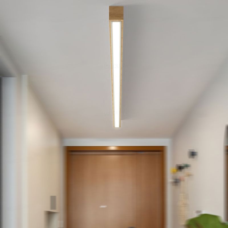 Wood Linear Shape Flush Mount Light Modern 1-Light Flush Mount Ceiling Light in Brown