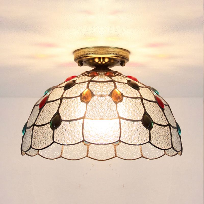 Schüssel Schüssel Flush Lighting mit Barock/Edelstein/quadratisch/blau quadratisch/gelbe Quadratmuster Tiffany -Stil Buntglas 1 Lampe Spülendedecke