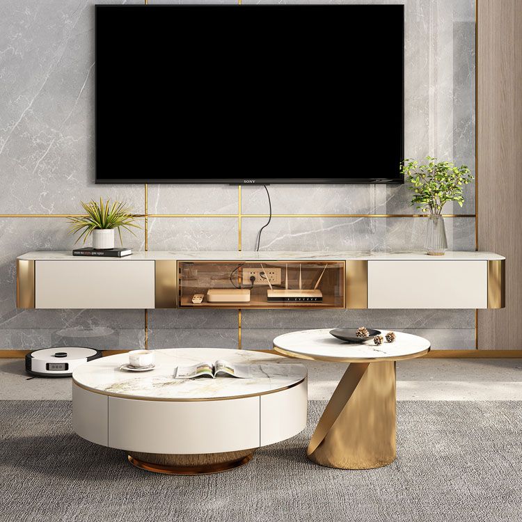 Wall Mounted TV Console Contemporary White Stone Media Console