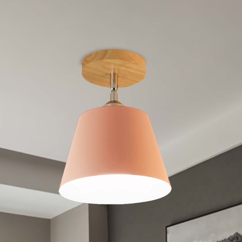 1 Leichte Verjüngte Semi-bündige Pendelleuchte Moderne Grau/Rosa Metall und Holz Verstellbare Decke Licht