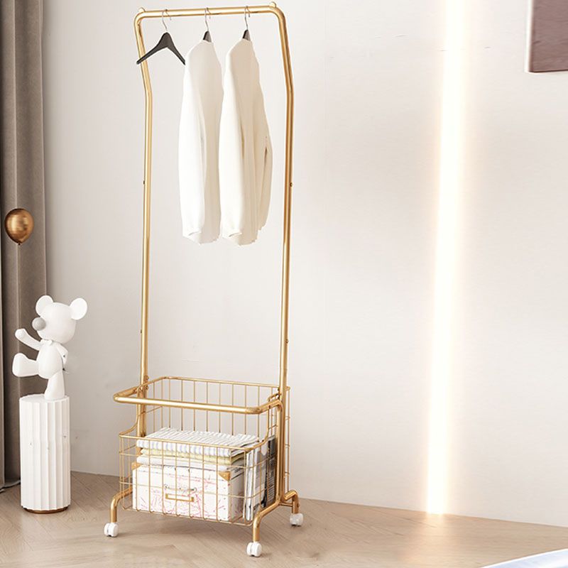 Modern Entryway Kit Coat Hanger Castors and Basket Storage Shelf Coat Rack