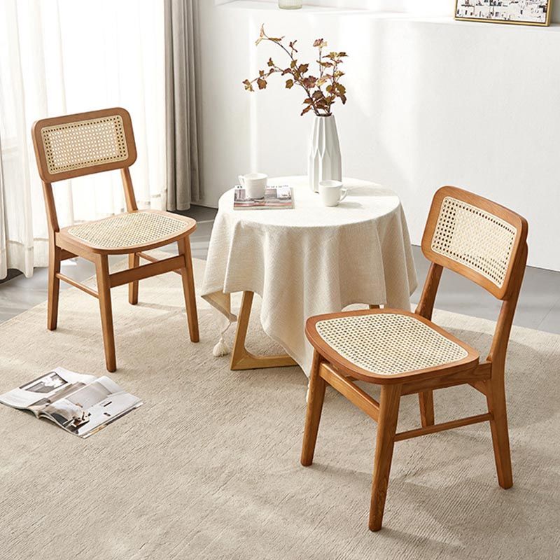 Solid Wood Side Chair Traditional Rattan Dining Chair with Wood Base