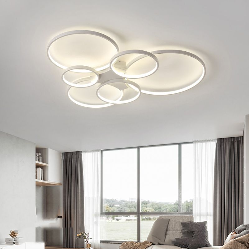 LED Ring 3 / 6 - Light Semi Flush Mount in Matte White Iron and Acrylic Ceiling Fixture