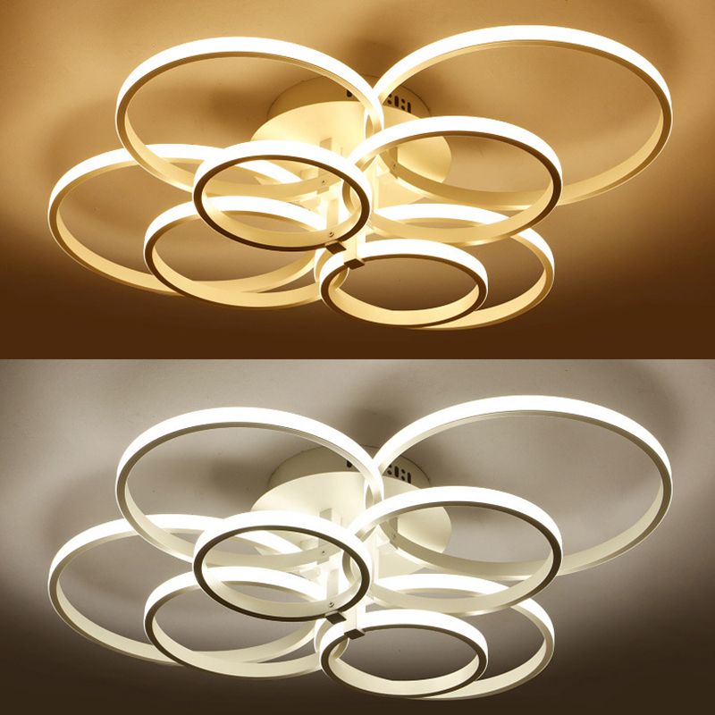 White Loop Shaped Semi Flush Light Minimalism LED Aluminum Ceiling Light for Bedroom