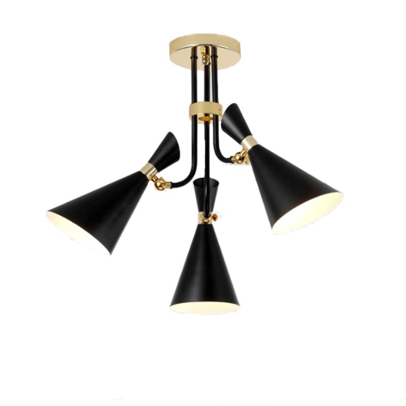 Iron Flared Drop Pendant Modern 3/5-Light Black Chandelier Light Fixture for Dining Room