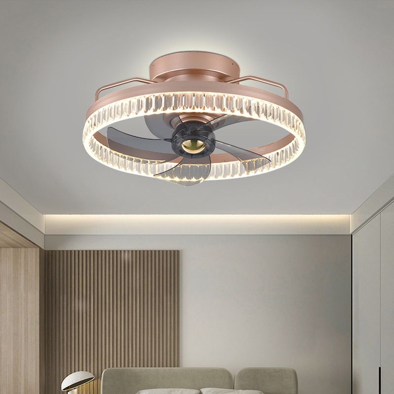 Round Shape Metal Ceiling Fans Modern Style 1-Light Ceiling Mount Fan Fixture