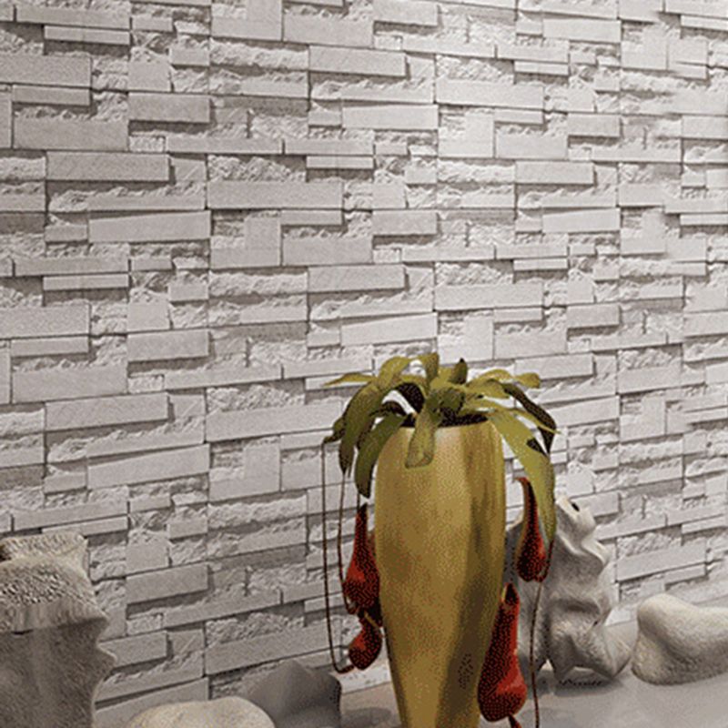 PVC Unpasted Wallpaper Roll Industrial Brick and Rock Print Wall Art for Dining Room