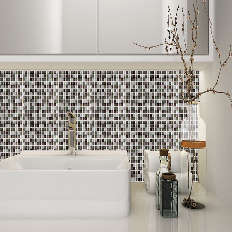 Mosaic Tiles Wallpaper Panel Set Grey PVC Wall Art, Peel and Paste, 9.8' L x 9.8" W