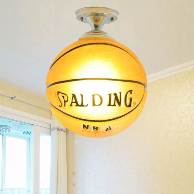 Brown Basketball Ceiling Mount Light One Head Sport Style Glass Ceiling Lamp for Boys Bedroom