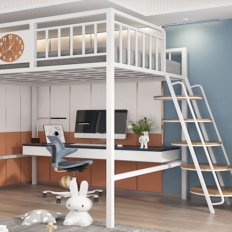 Metal Loft Bunk Bed Open Frame Bed with Guardrails and Stairway