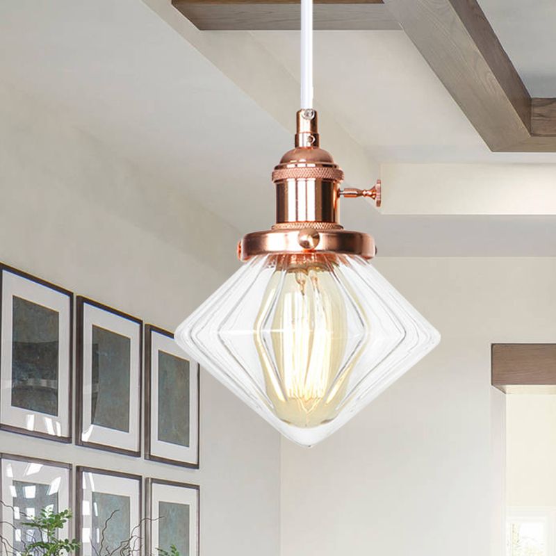 1 lumière intérieure suspendue à hauteur industrielle réglable Ajustement noir / bronze / laiton pendant avec une teinte diamant ambre / verre transparent