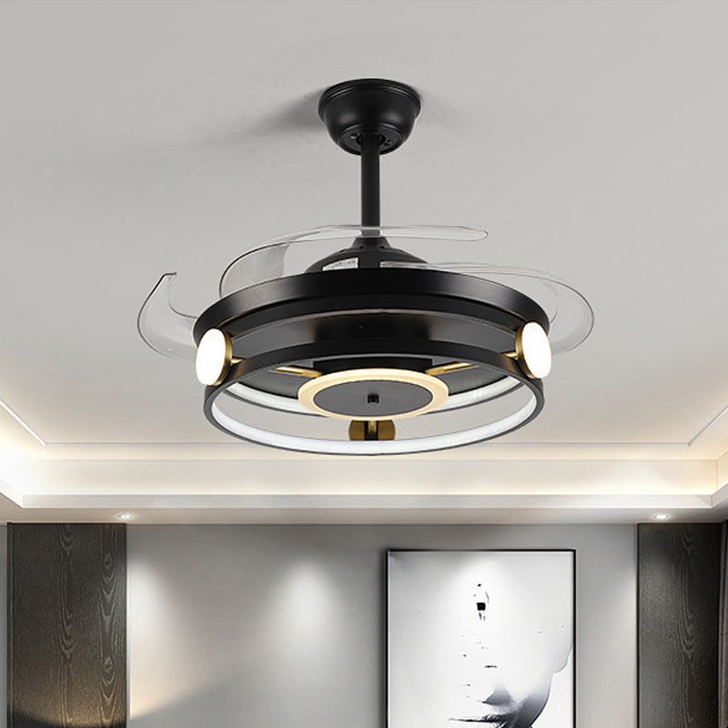 Macaron Circular 4 Blades Semi Flush Ceiling Light Acrylic Dining Room LED Hanging Fan Lamp, 20" Wide