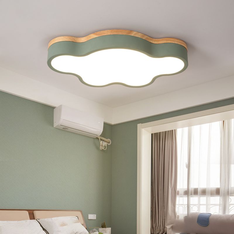 Modern Wood Flush Mount Cloud Shape Ceiling Light with Acrylic Shade for Living Room