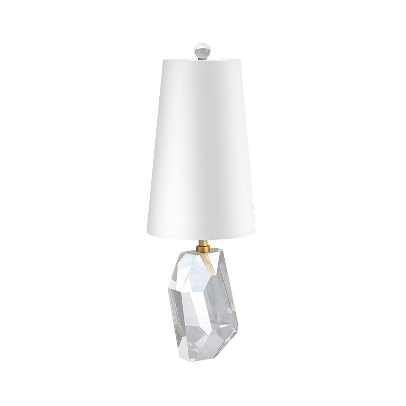 Geometrical Fabric Desk Light Simplicity Beveled Crystal 1 Head Night Table Lamp in White