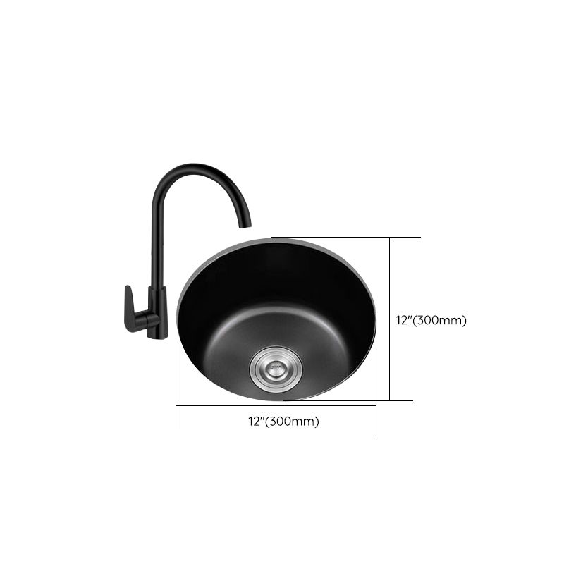 Stainless Steel Round Sink in Black Single Bowl Undermount Sink with Basket Strainer